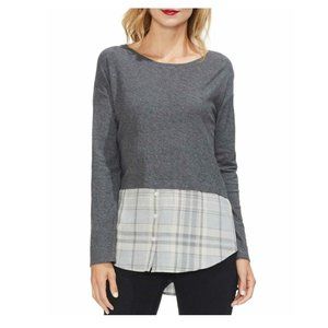Vince Camuto Grey Long-sleeve Plaid Top XS